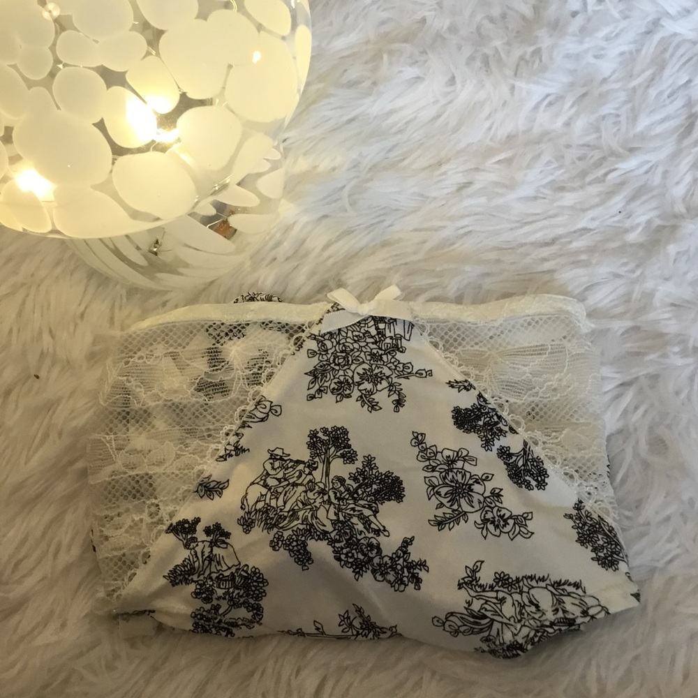 Lace-Panel Floral Hipster Panty - Cream & Black Size Large